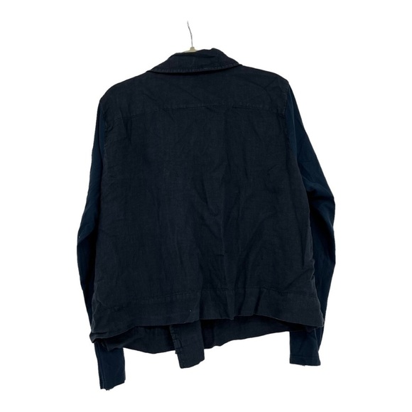 Flax Linen & Cloth Blend Zip Up Navy Blue Jacket Size Medium - Picture 2 of 5